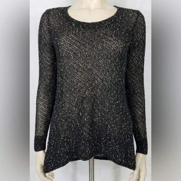 Eileen Fisher Black Speckle Semi Sheer Thin Pullover Sweater Blouse - Size XS - Picture 1 of 4